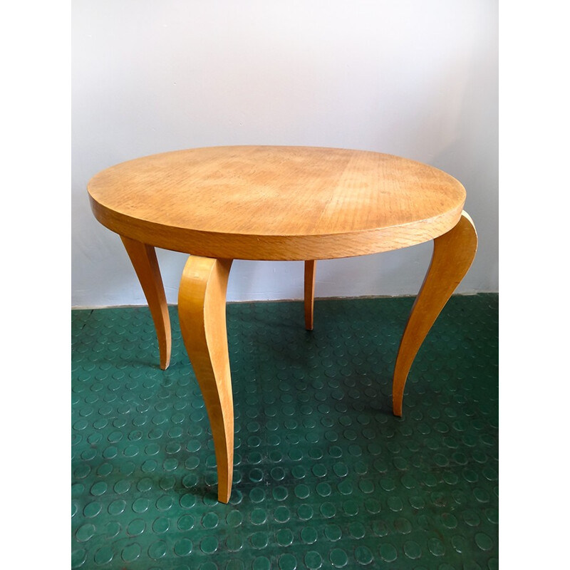 Table basse ronde en bois clair - 1960