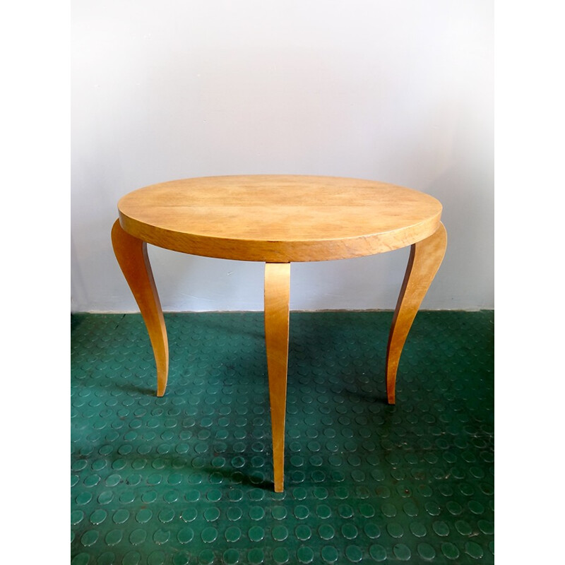 Round coffee table in light wood - 1960s