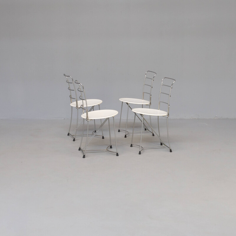 Set of 4 vintage "Eridiana" chairs in chromed metal by Antonio Citterio for Xilitalia, 1980