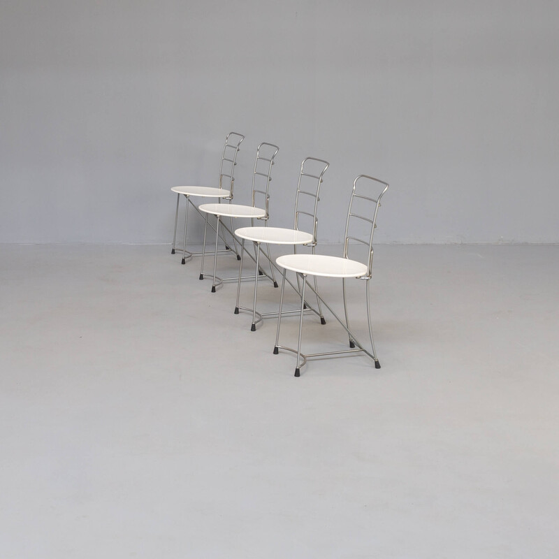 Set of 4 vintage "Eridiana" chairs in chromed metal by Antonio Citterio for Xilitalia, 1980