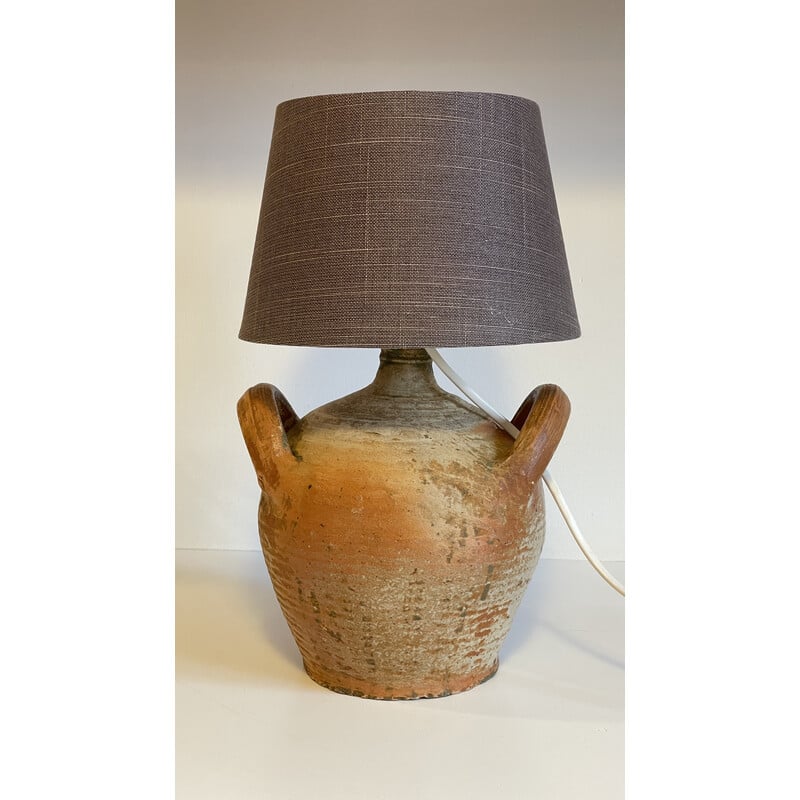 Lampe vintage en poterie artisanale avec abat-jour