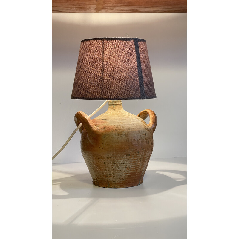 Vintage handmade pottery lamp with shade
