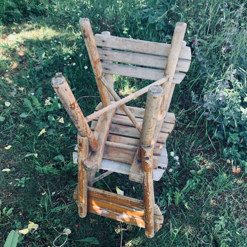 Pair of vintage wooden garden chairs for children