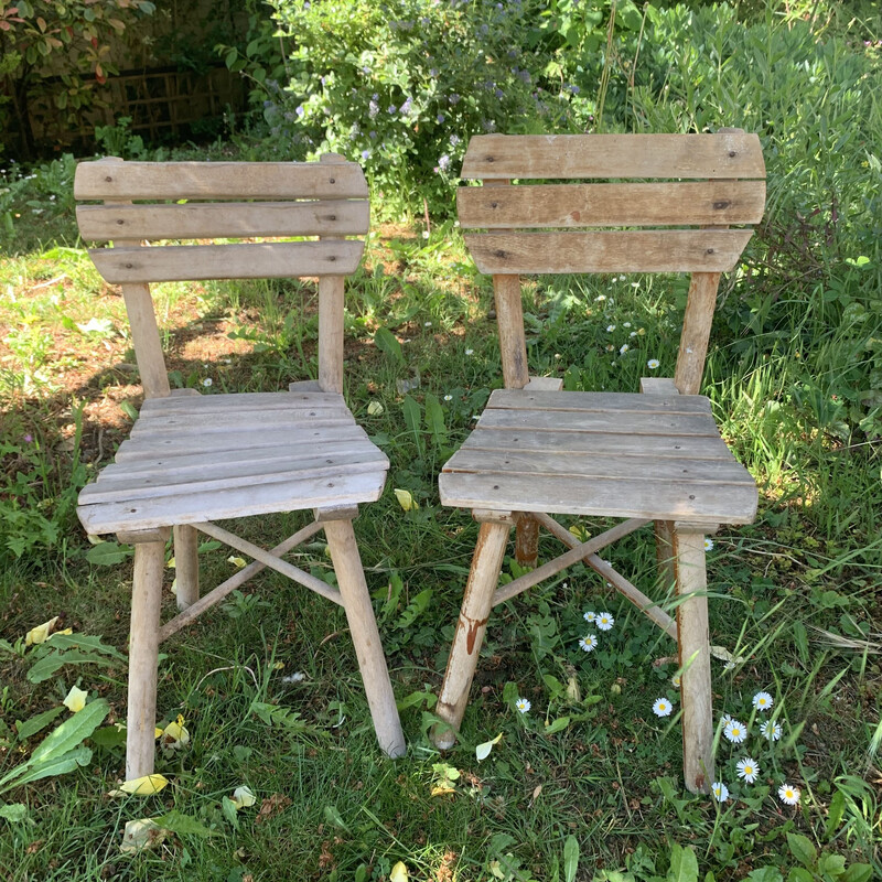 Pair of vintage wooden garden chairs for children