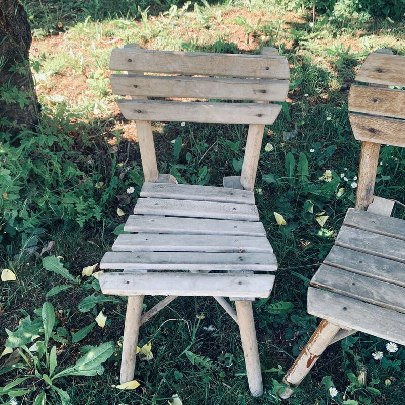 Paire de chaises de jardin vintage pour enfant en bois