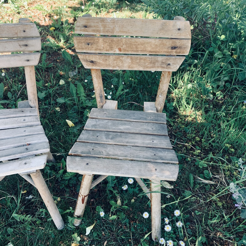 Pair of vintage wooden garden chairs for children