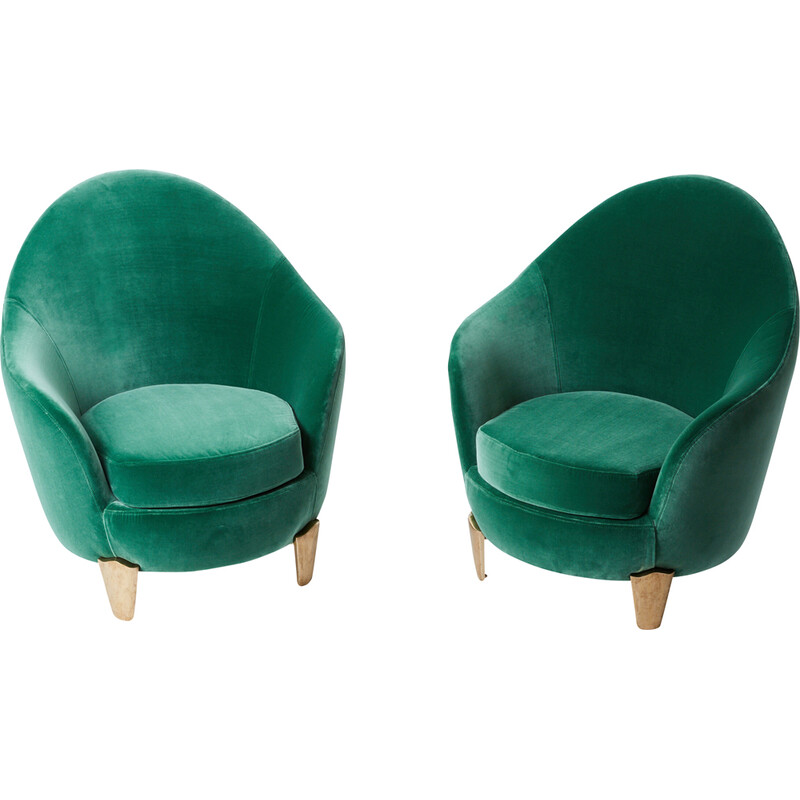 Pair of vintage 'Koala' armchairs in green velvet by Garouste et Bonetti, 1995