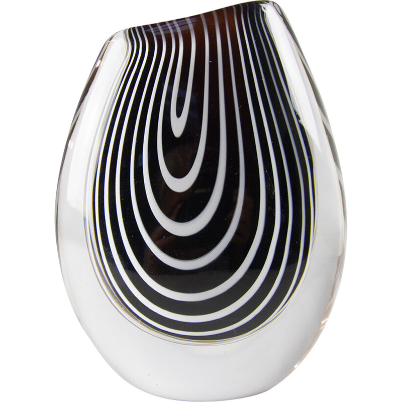 Vintage "Zebra" glass vase by Vicke Lindstrand for Kosta, Sweden 1950s