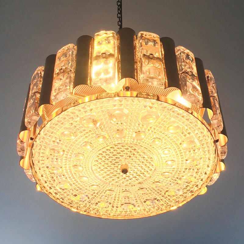 Vintage Scandinavian glass and brass chandelier by Carl Fagerlund for Lyfa and Orrefors, 1960