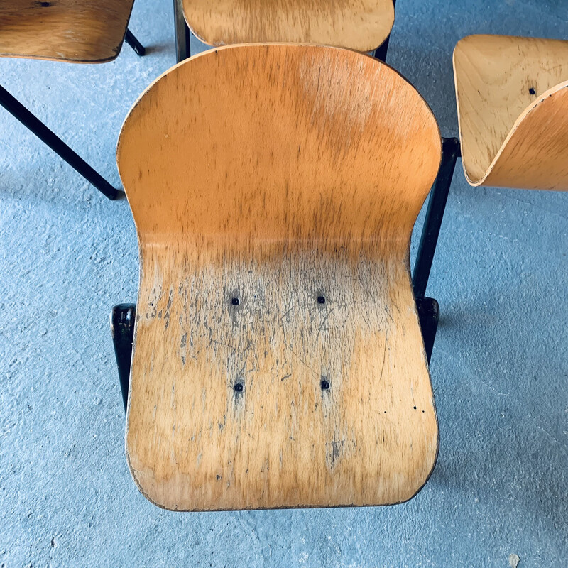 Set of 5 vintage metal and wood chairs