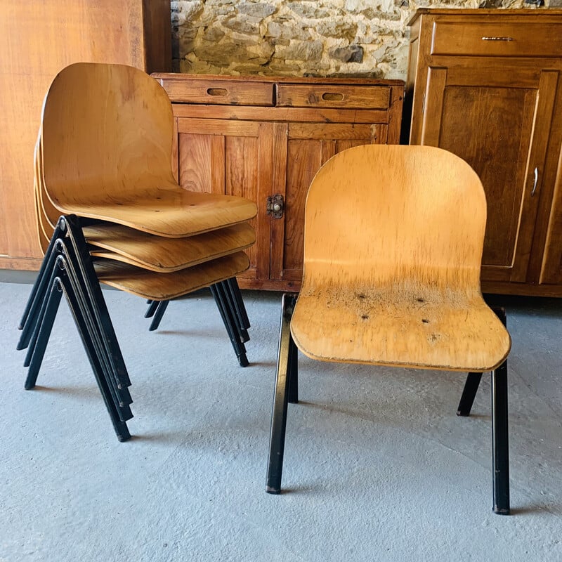 Ensemble de 5 chaises vintage en métal et bois