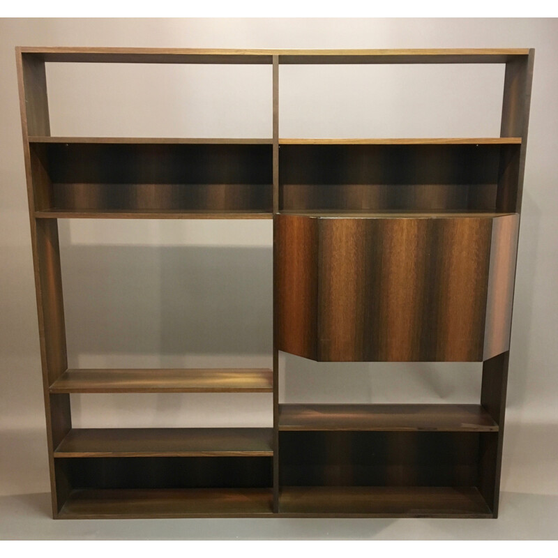 Scandinavian wood bookcase with storage box - 1970s