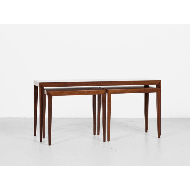 Set of 3 vintage rosewood side tables by Severin Hansen for Haslev, Denmark 1960
