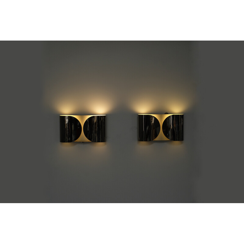 Pair of vintage "Foglio" wall lamps in chromed metal by Tobia Scarpa, Italy 1966