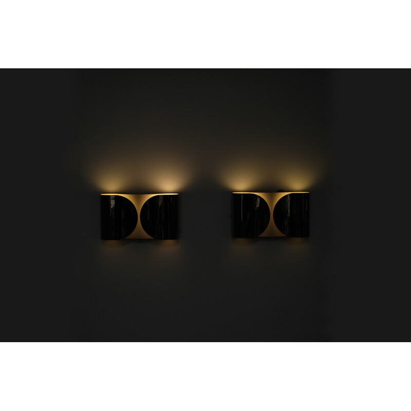 Pair of vintage "Foglio" wall lamps in chromed metal by Tobia Scarpa, Italy 1966