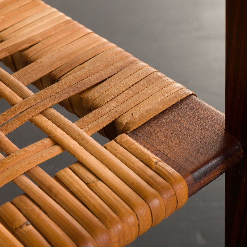 Vintage rosewood and rattan side table with hidden drawer by Severin Hansen for Haslev, Denmark 1960