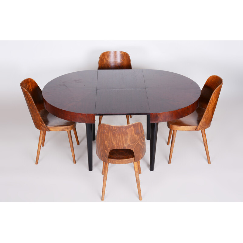 Vintage extendable beechwood and oakwood dining table by Jindřich Halabala for Up Závody, 1940