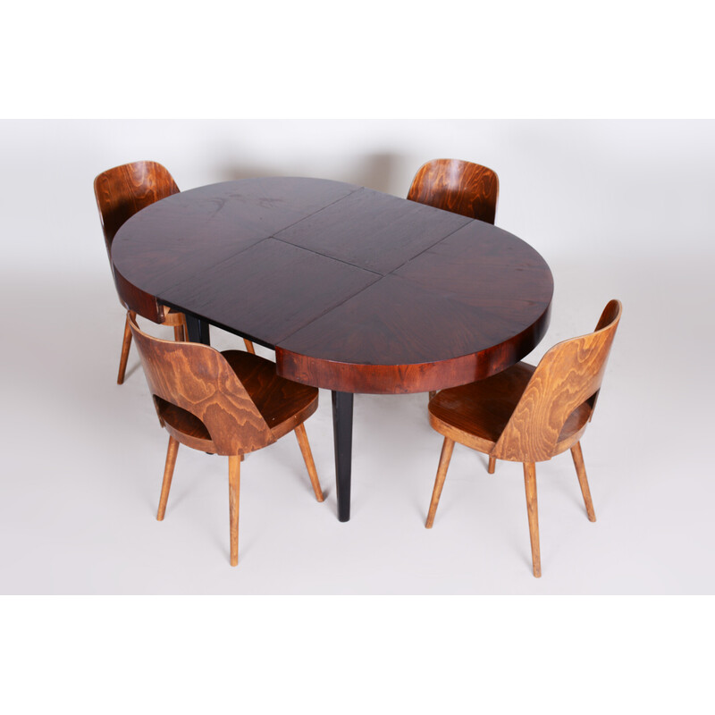 Vintage extendable beechwood and oakwood dining table by Jindřich Halabala for Up Závody, 1940