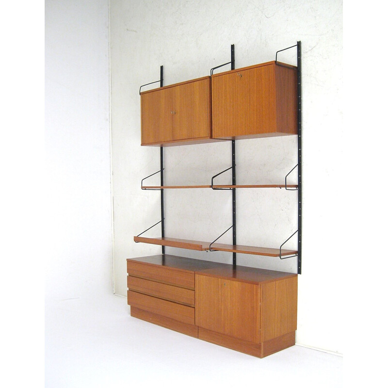 Teak and metal modular shelving unit - 1950s