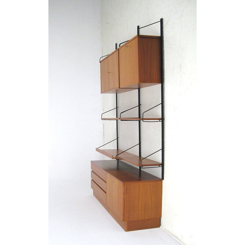 Teak and metal modular shelving unit - 1950s