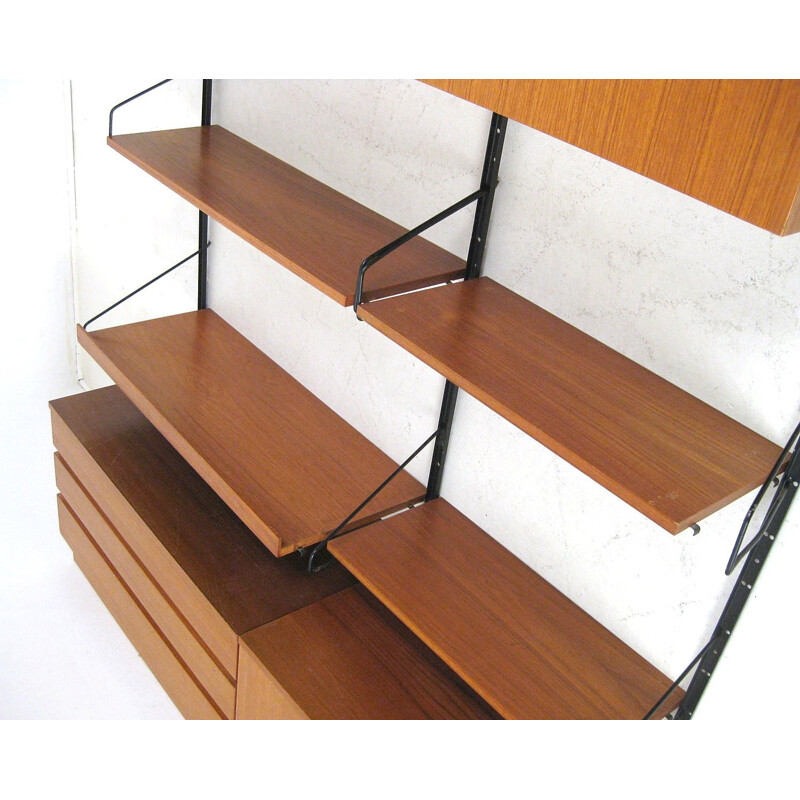 Teak and metal modular shelving unit - 1950s