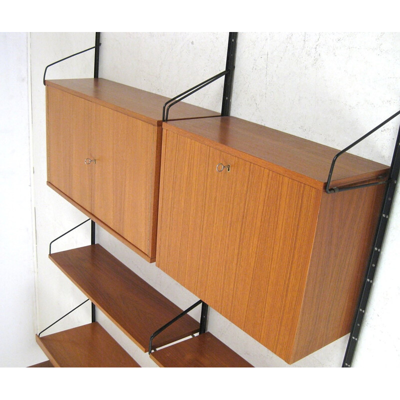 Teak and metal modular shelving unit - 1950s