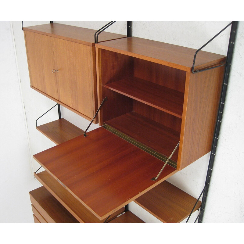 Teak and metal modular shelving unit - 1950s