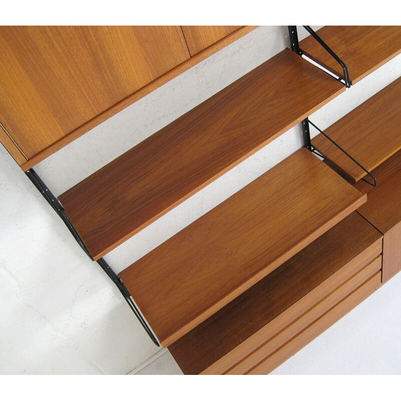 Teak and metal modular shelving unit - 1950s