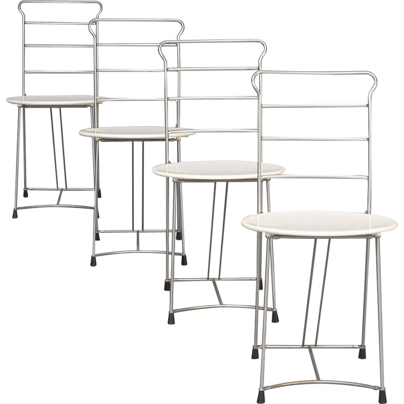 Set of 4 vintage "Eridiana" chairs in chromed metal by Antonio Citterio for Xilitalia, 1980