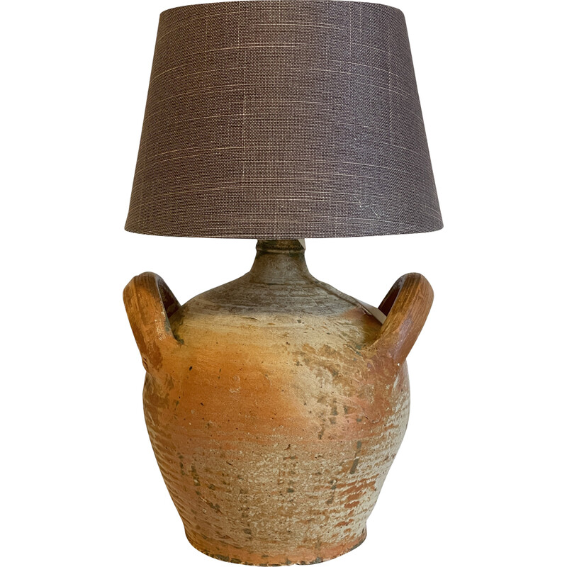 Lampe vintage en poterie artisanale avec abat-jour