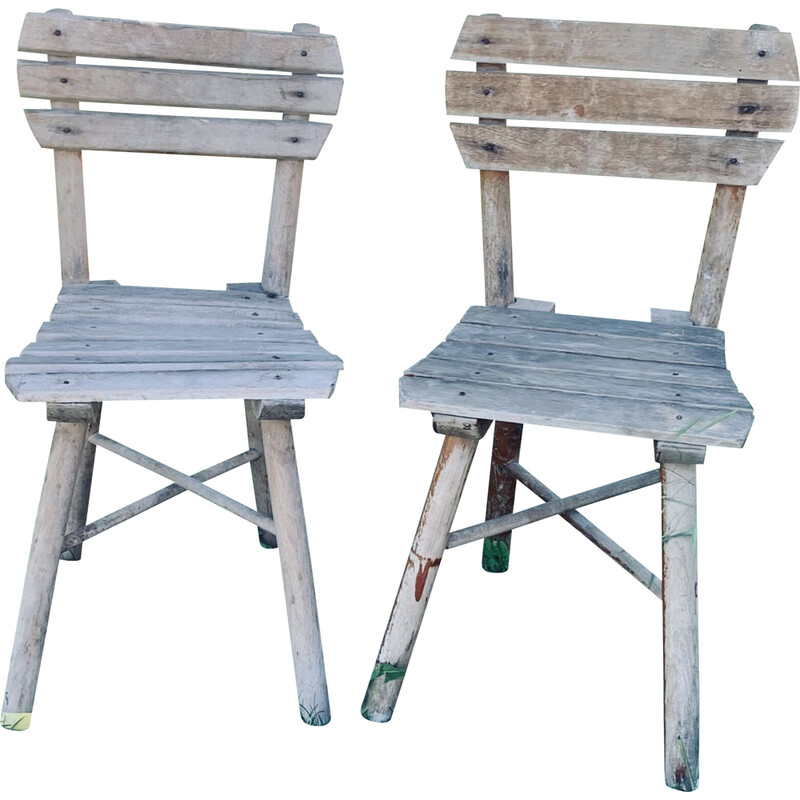 Pair of vintage wooden garden chairs for children