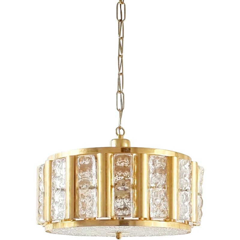 Vintage Scandinavian glass and brass chandelier by Carl Fagerlund for Lyfa and Orrefors, 1960