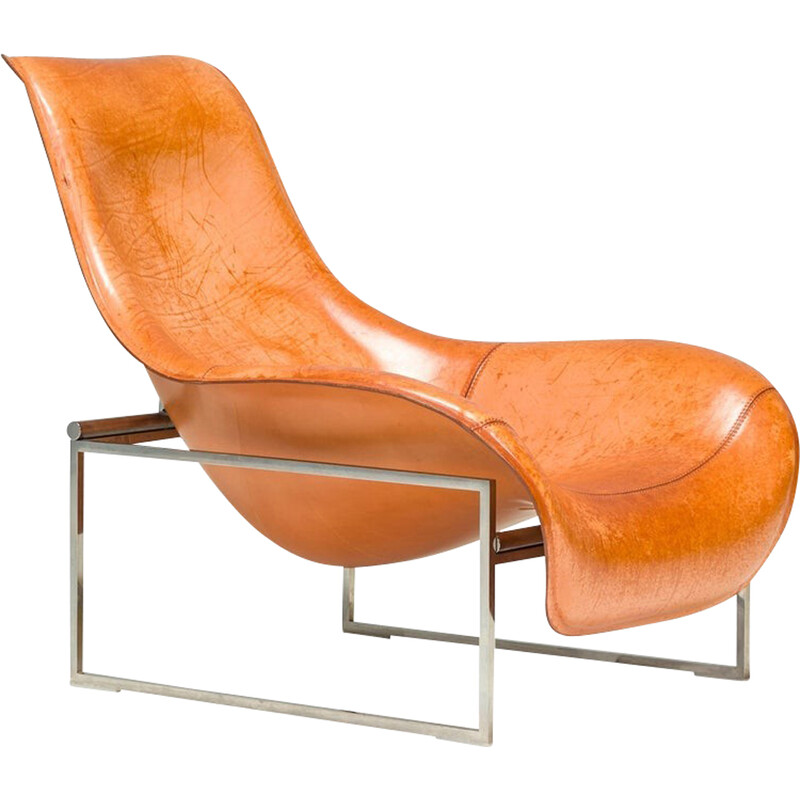 Fauteuil lounge vintage Mart Mprn_1 en cuir marron par Antonio Citterio pour BandB Italia