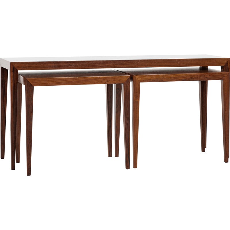 Set of 3 vintage rosewood side tables by Severin Hansen for Haslev, Denmark 1960