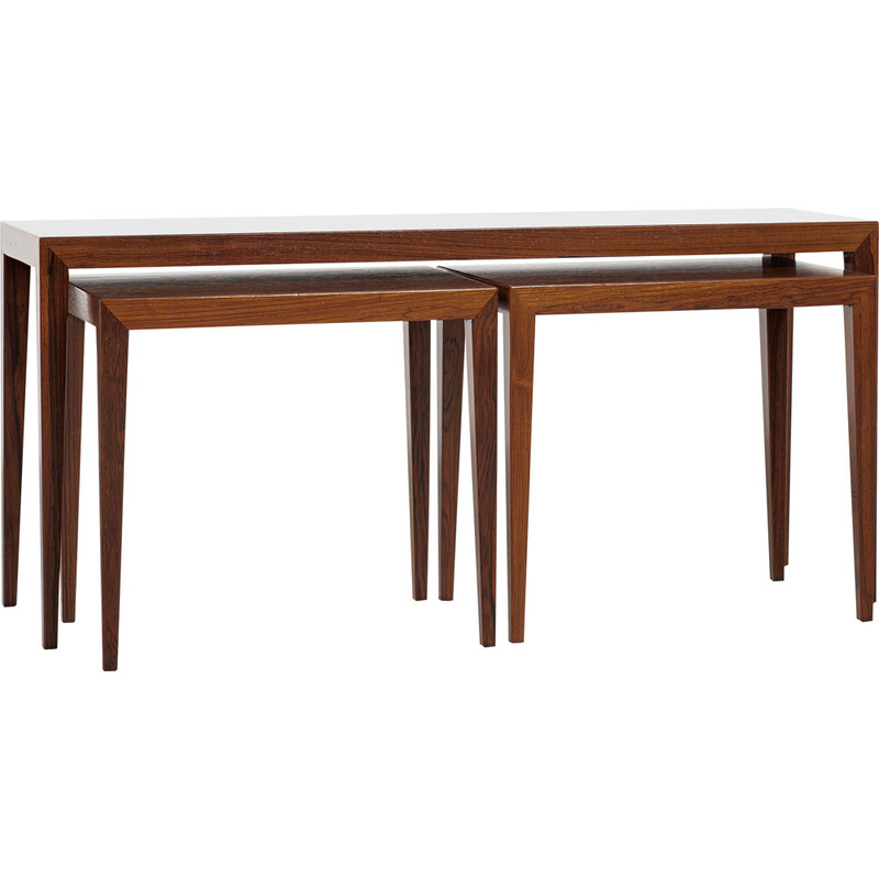 Set of 3 vintage rosewood side tables by Severin Hansen for Haslev, Denmark 1960