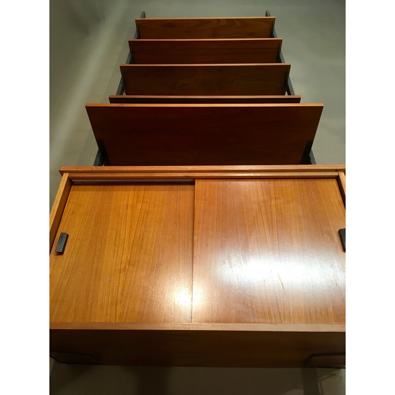 Teak and metal modular shelving unit with 5 shelves - 1950s