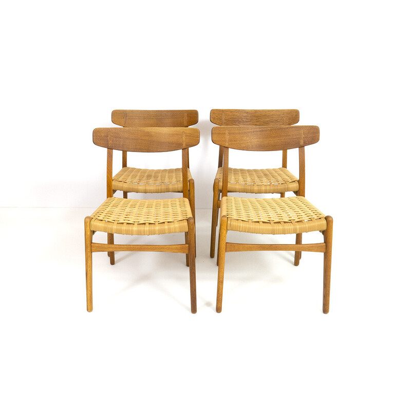 Ensemble de 4 chaises vintage Ch23 en chêne et osier par Hans J. Wegner pour Carl Hansen et Søn