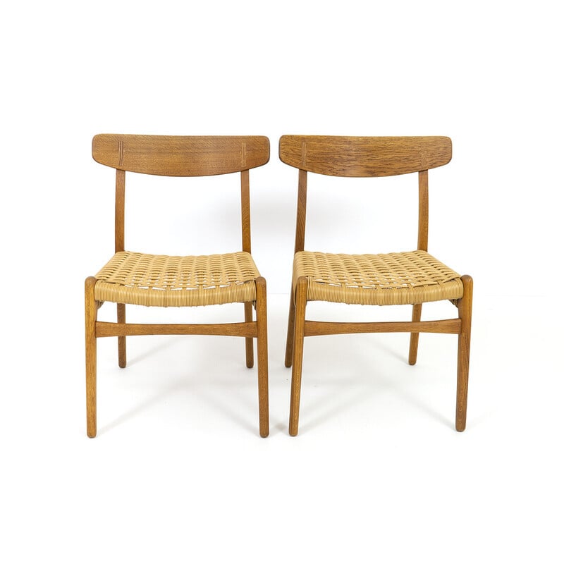 Set of 4 vintage Ch23 chairs in oakwood and wicker by Hans J. Wegner for Carl Hansen and Søn