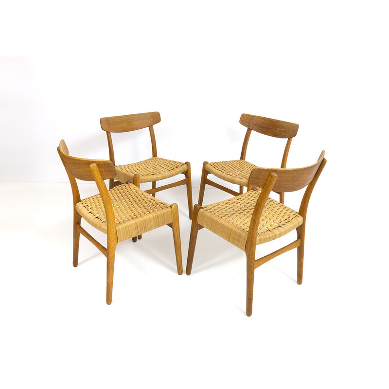 Ensemble de 4 chaises vintage Ch23 en chêne et osier par Hans J. Wegner pour Carl Hansen et Søn
