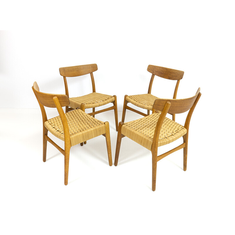 Conjunto de 4 cadeiras Ch23 vintage em carvalho e vime de Hans J. Wegner para Carl Hansen and Søn