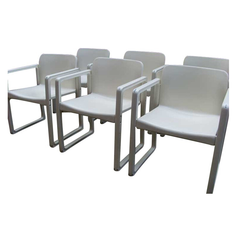 Set of 6 white chairs, Just MEYER - 1970s