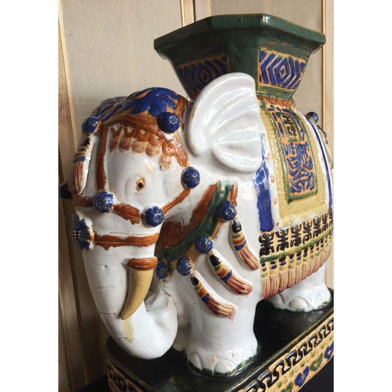 Vintage elephant sculpture in glazed terracotta and ceramic, 1970