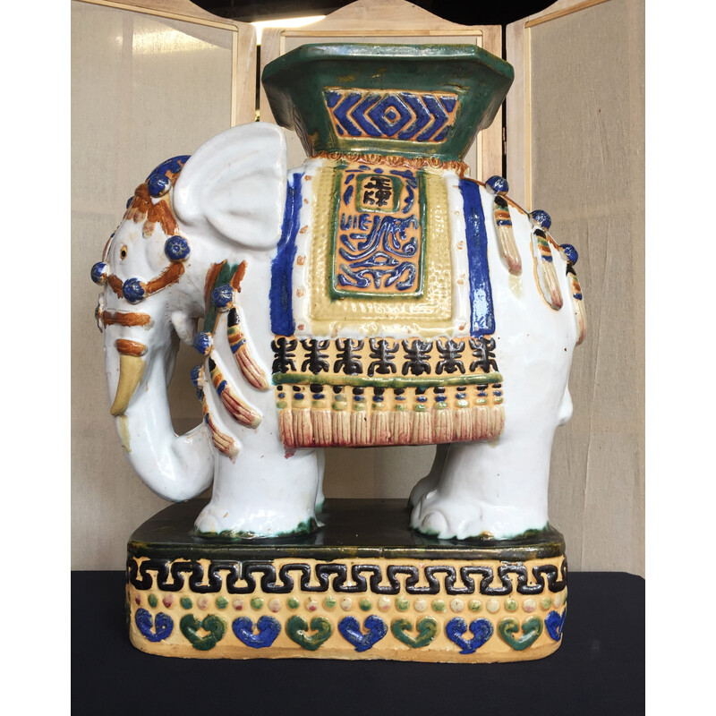 Vintage elephant sculpture in glazed terracotta and ceramic, 1970