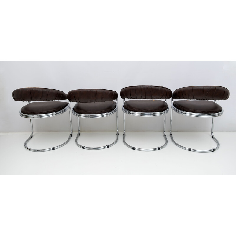 Conjunto de 4 cadeiras de jantar vintage cromadas e em couro ecológico de Giotto Stoppino para a Kartell, década de 1970
