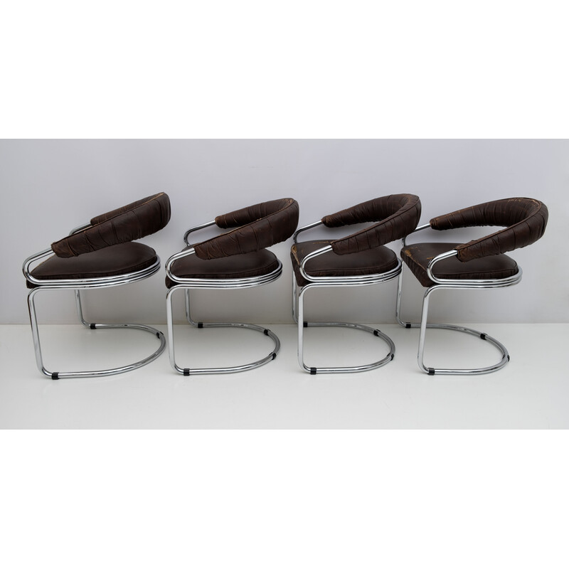 Ensemble de 4 chaises vintage en chrome et éco-cuir par Giotto Stoppino pour Kartell, 1970
