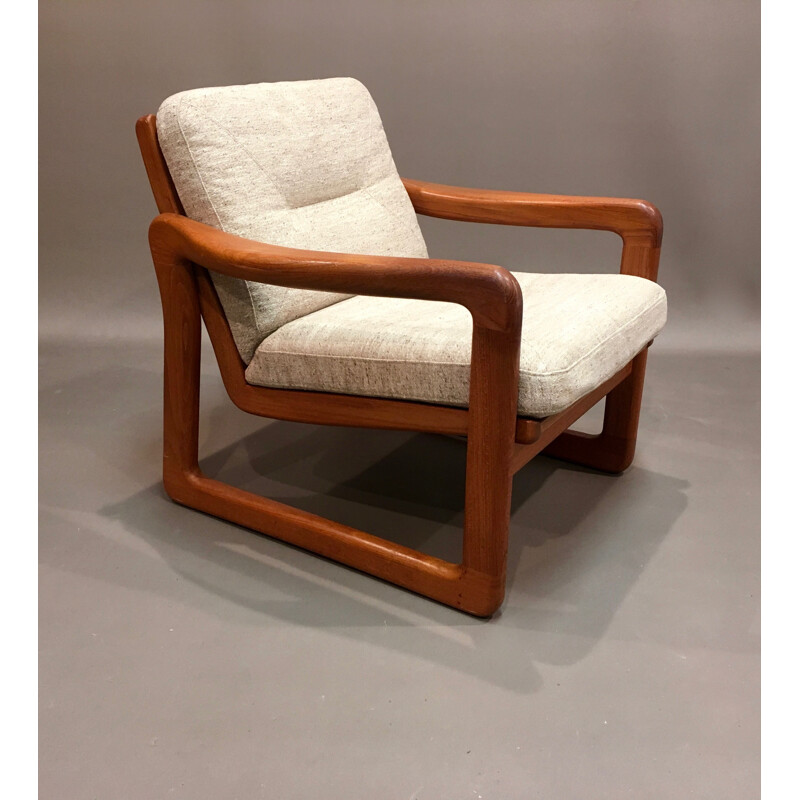 Beige scandinavian armchair in teak - 1950s