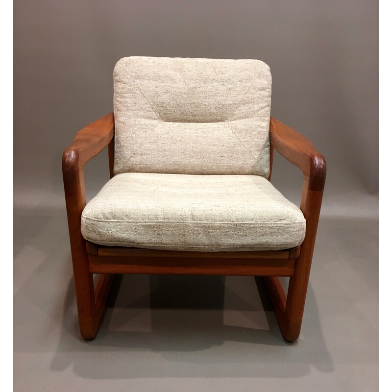 Beige scandinavian armchair in teak - 1950s