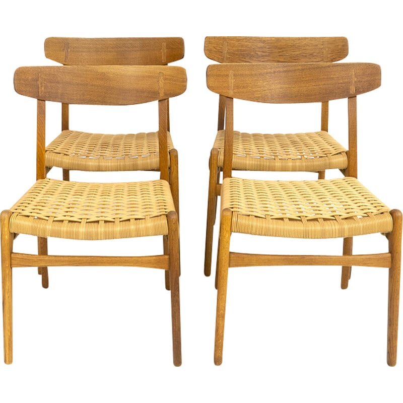 Ensemble de 4 chaises vintage Ch23 en chêne et osier par Hans J. Wegner pour Carl Hansen et Søn