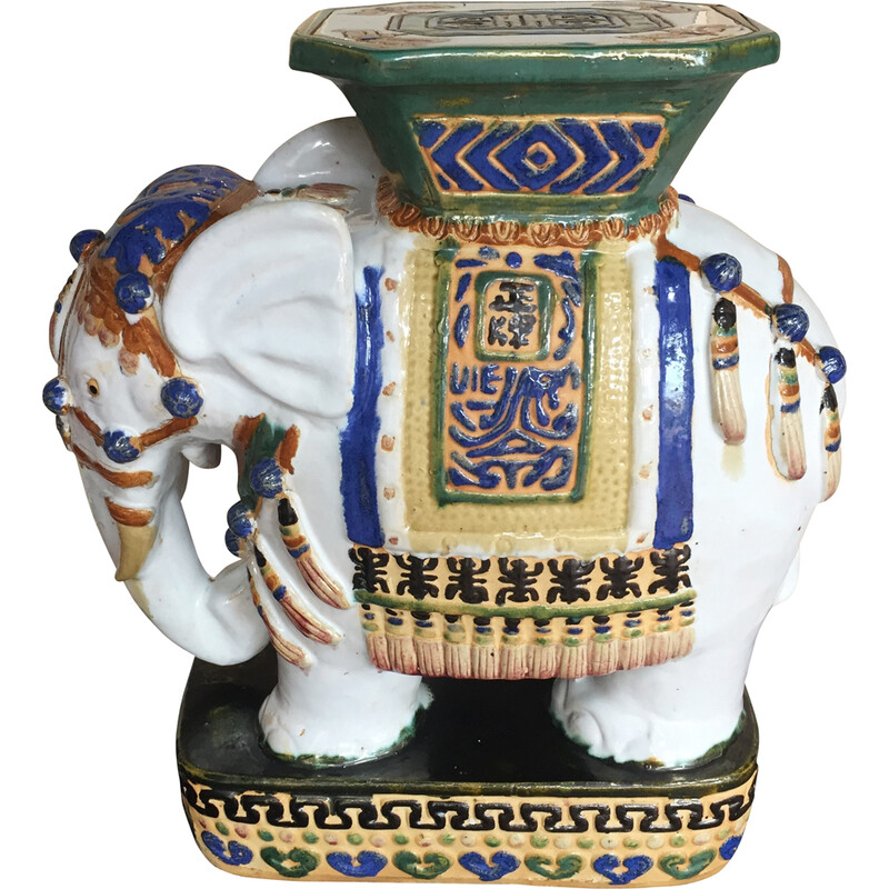 Vintage elephant sculpture in glazed terracotta and ceramic, 1970