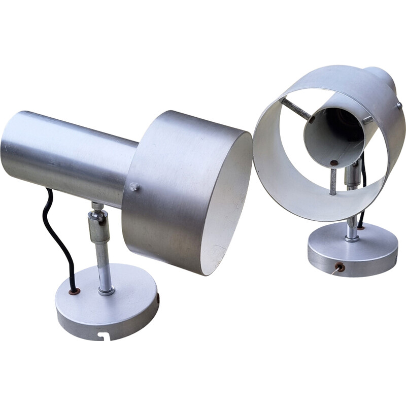 Pair of vintage wall lamps in brushed aluminum by Alain Richard for Disderot, 1960